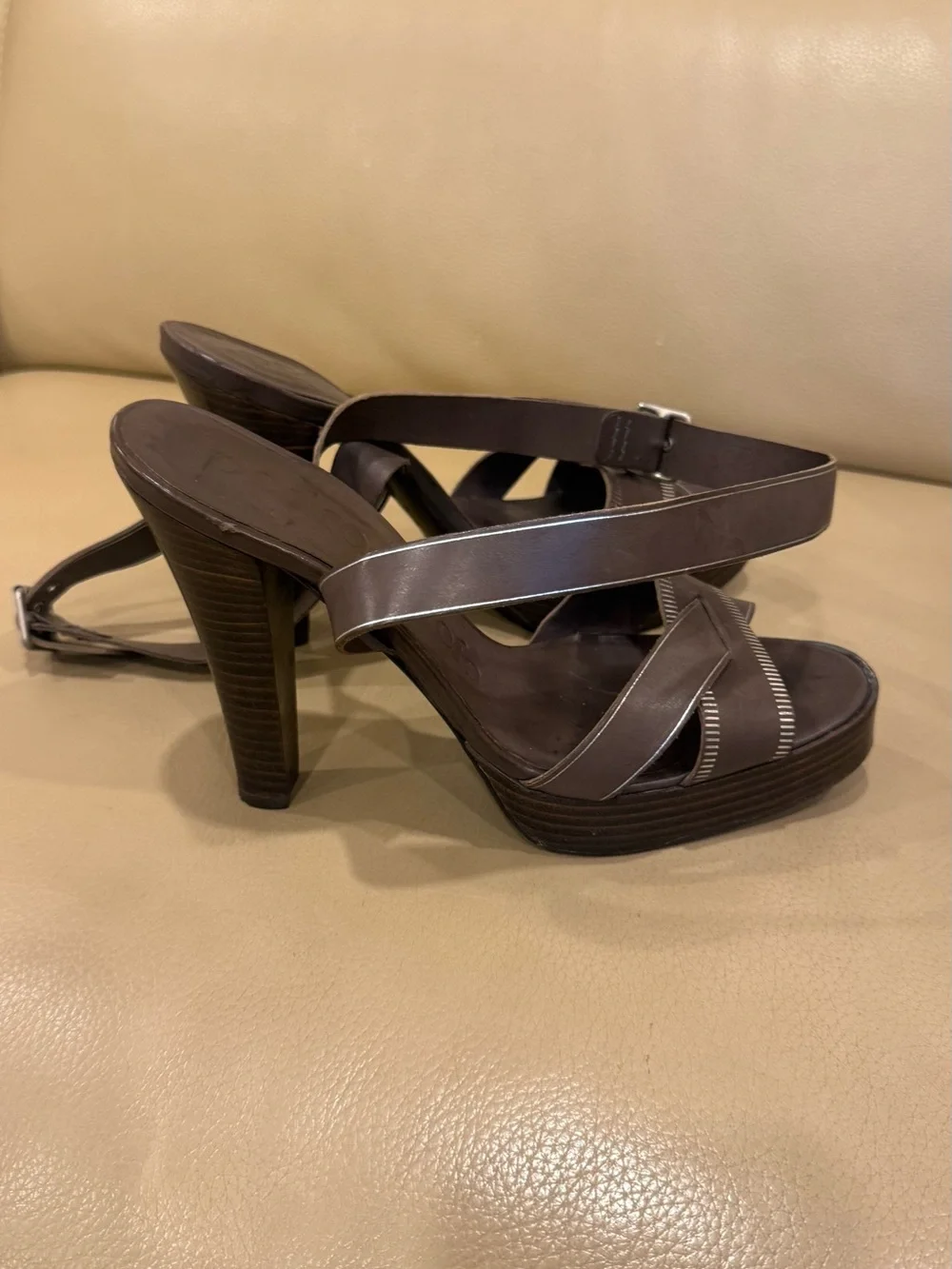 Pedro Garcia Dark Brown Leather Crisscross Platform Sandals